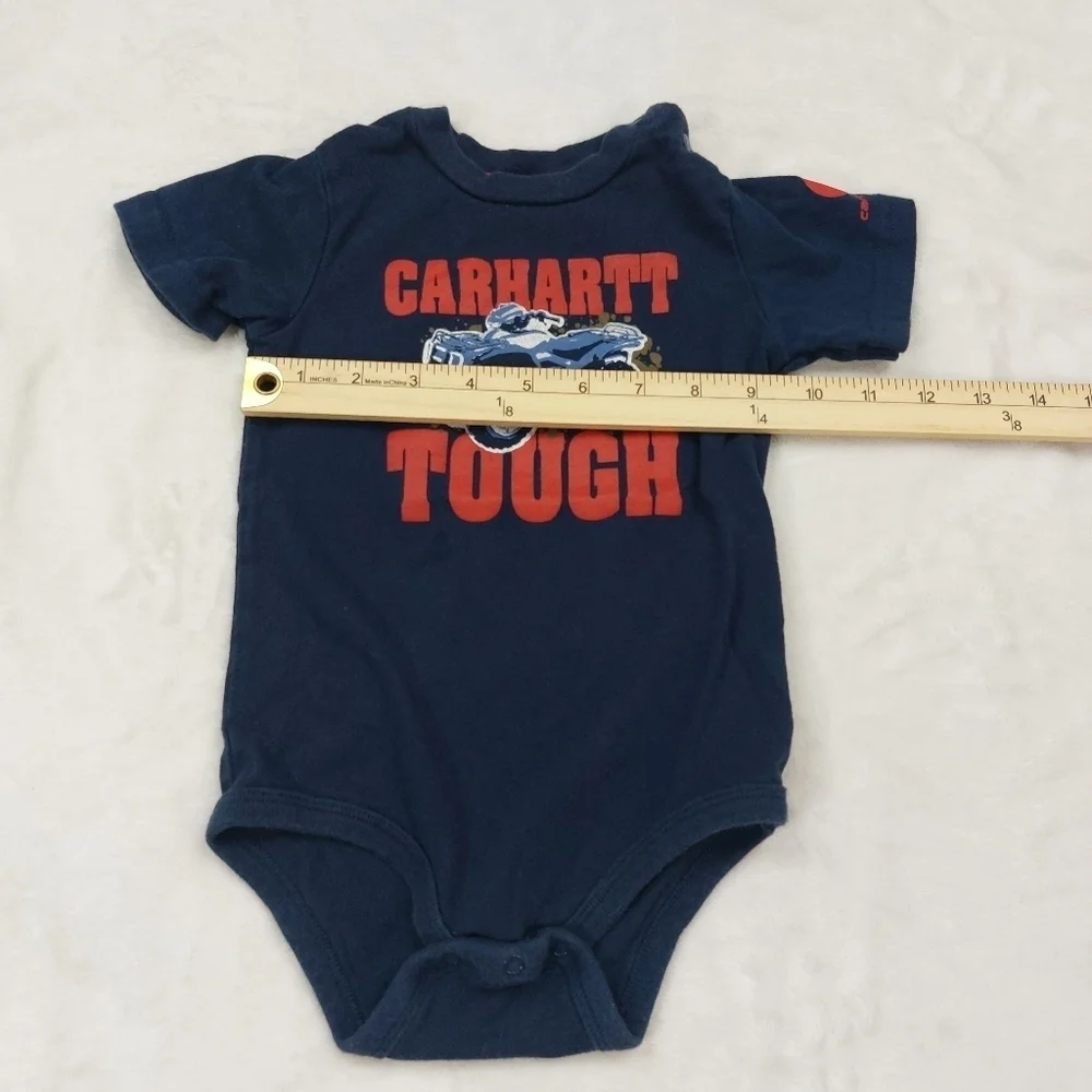 CARHARTT INFANT BOYS BLUE 4 WHEELER TOUGH SHORT SLEEVE BODY SUIT SIZE 24 MTH